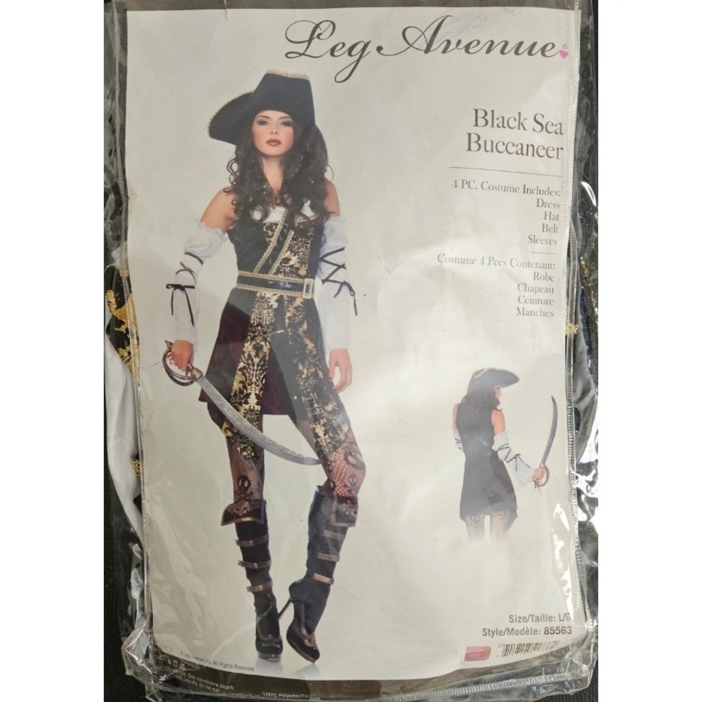 Leg Avenue Black Sea Buccaneer Pirate Costume 4PC 85563 Black Gold Large